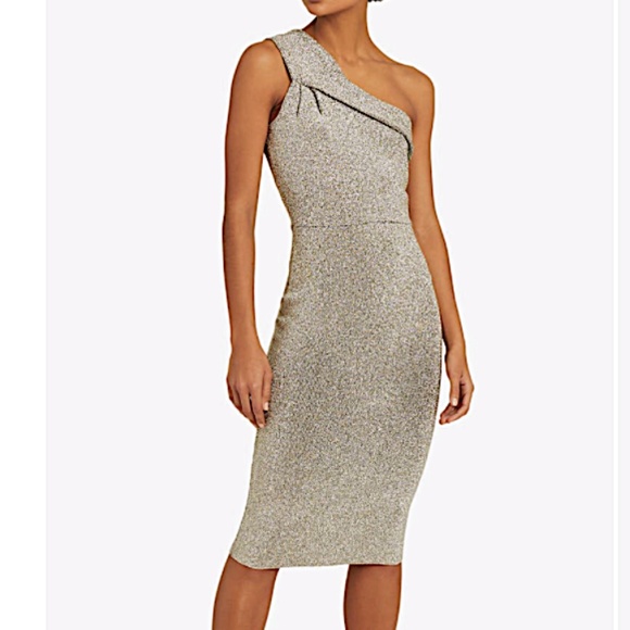 Lordes Metallic One-Shoulder Knit Sheath Dress Reiss